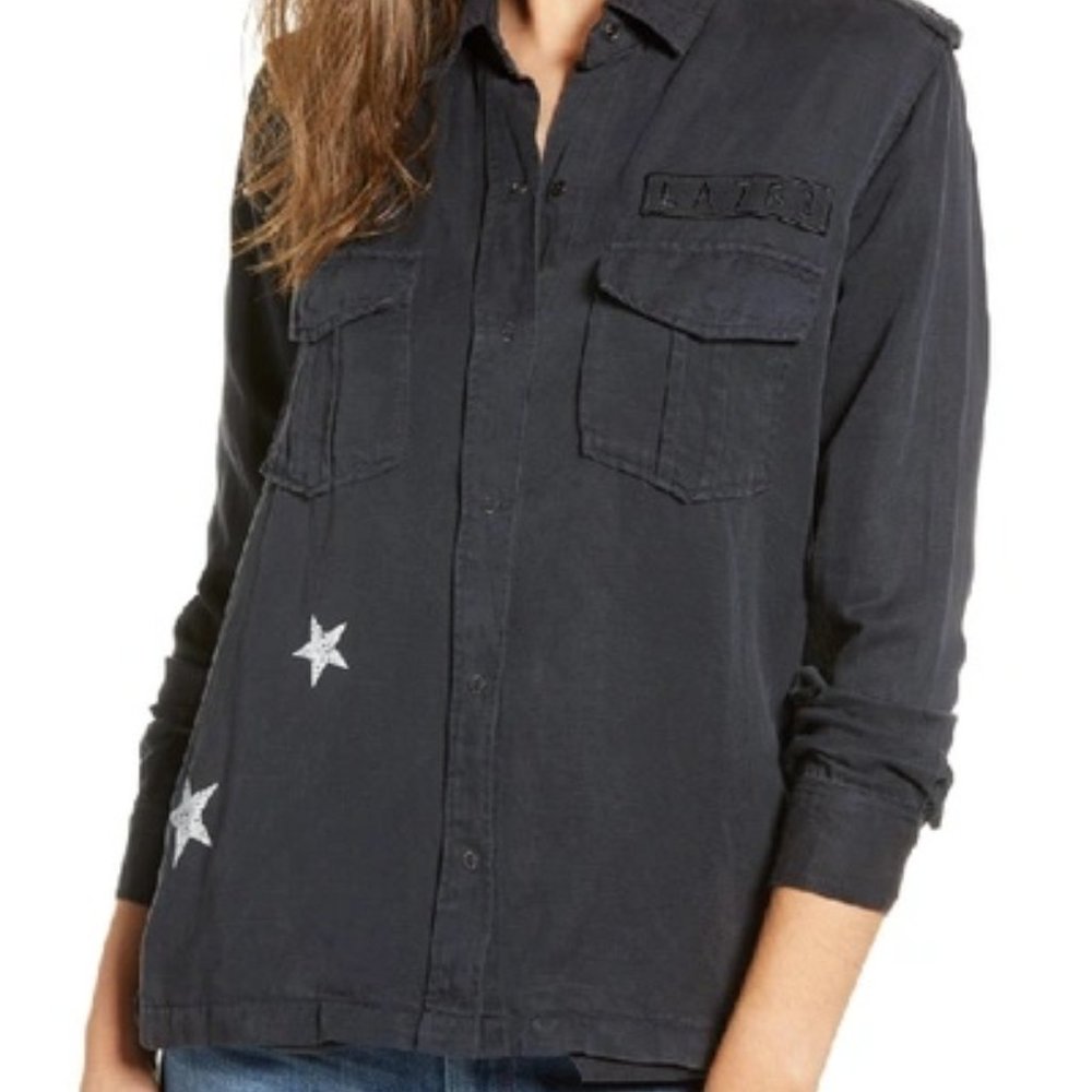 LAST CALL!! Rails Charcoal Button Down w/ Patches and Stars